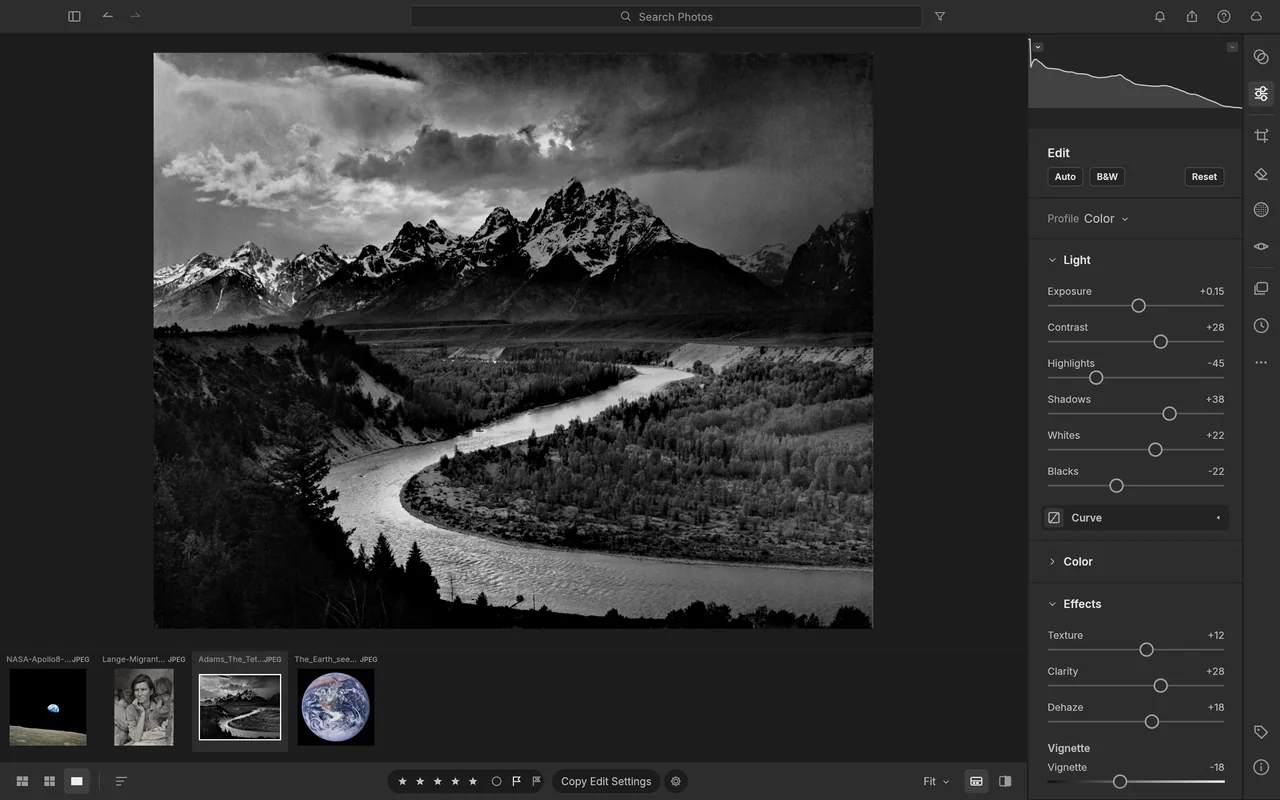 LightCraft displaying The Tetons and the Snake River with light and effects controls.